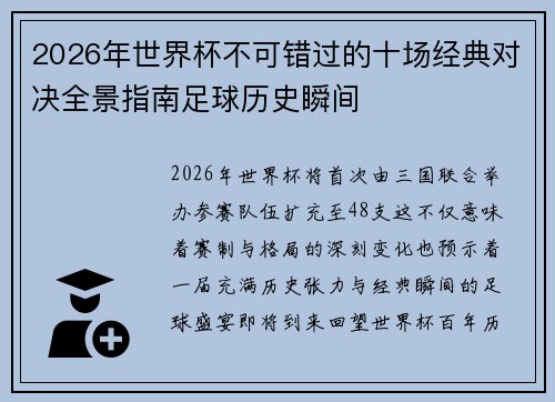 2026年世界杯不可错过的十场经典对决全景指南足球历史瞬间 2026年世界杯不可错过的十场经典对决全景指南足球历史瞬间